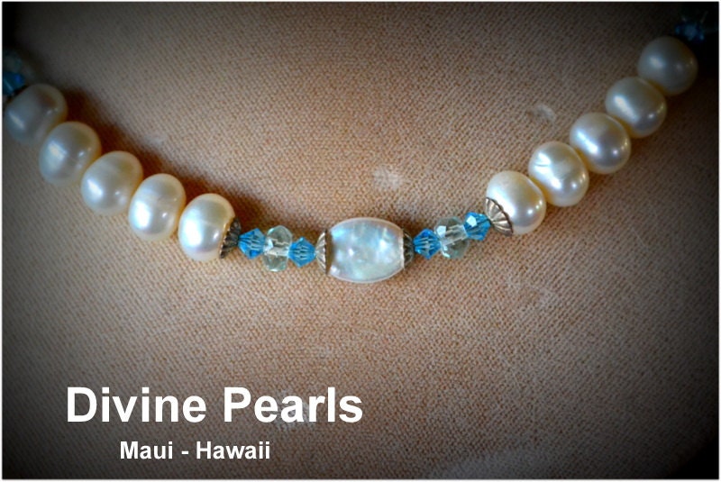 Beautiful FreshWater pearls & slovaski Crystals  Necklace .hand made. Sterling silver