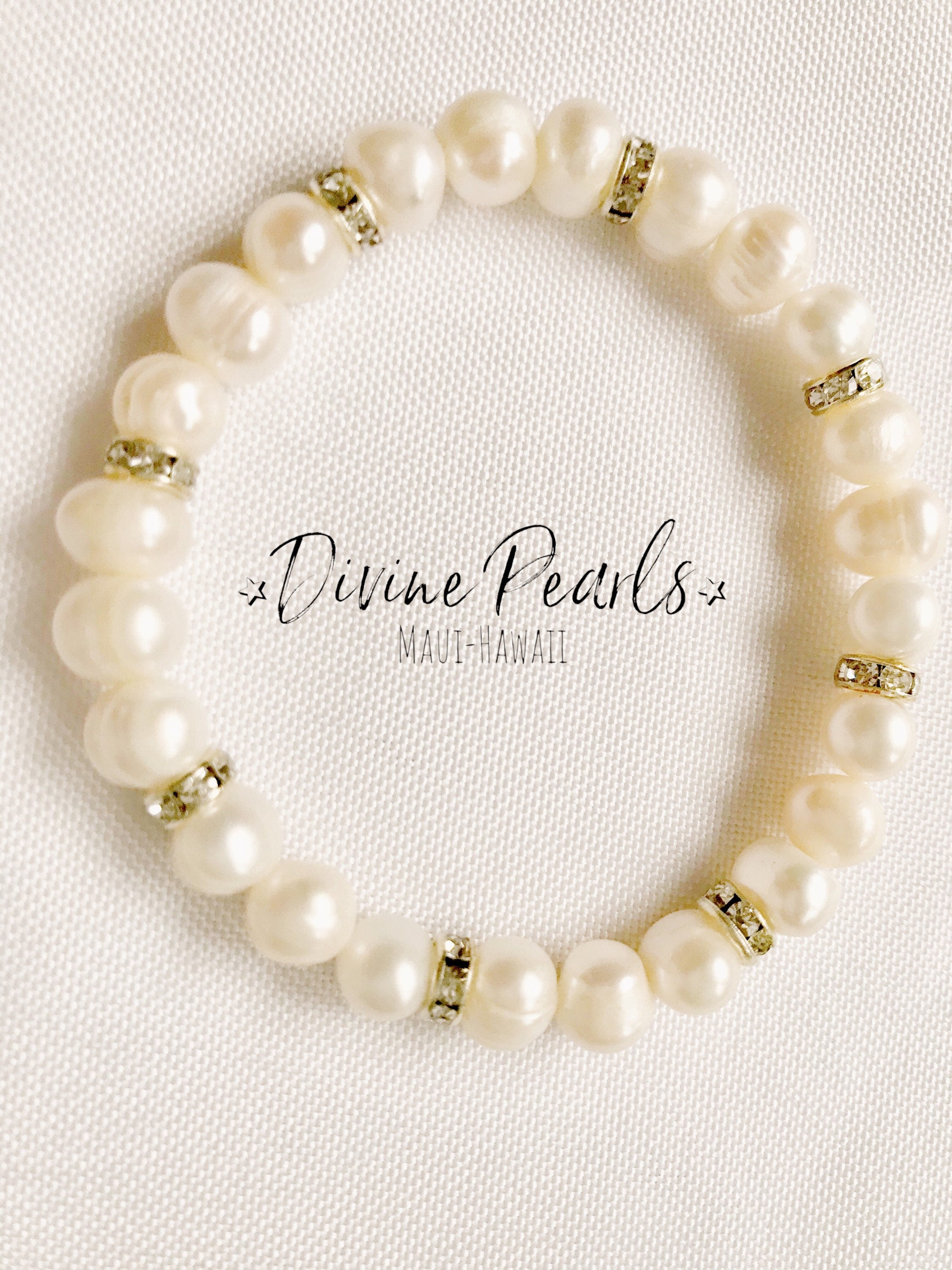 White freshwater pearls & zirconia crystals