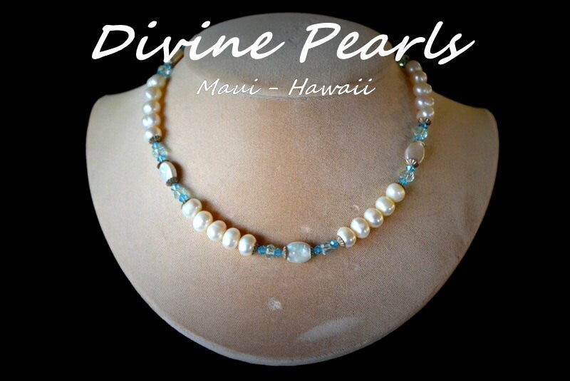 Beautiful FreshWater pearls & slovaski Crystals  Necklace .hand made. Sterling silver