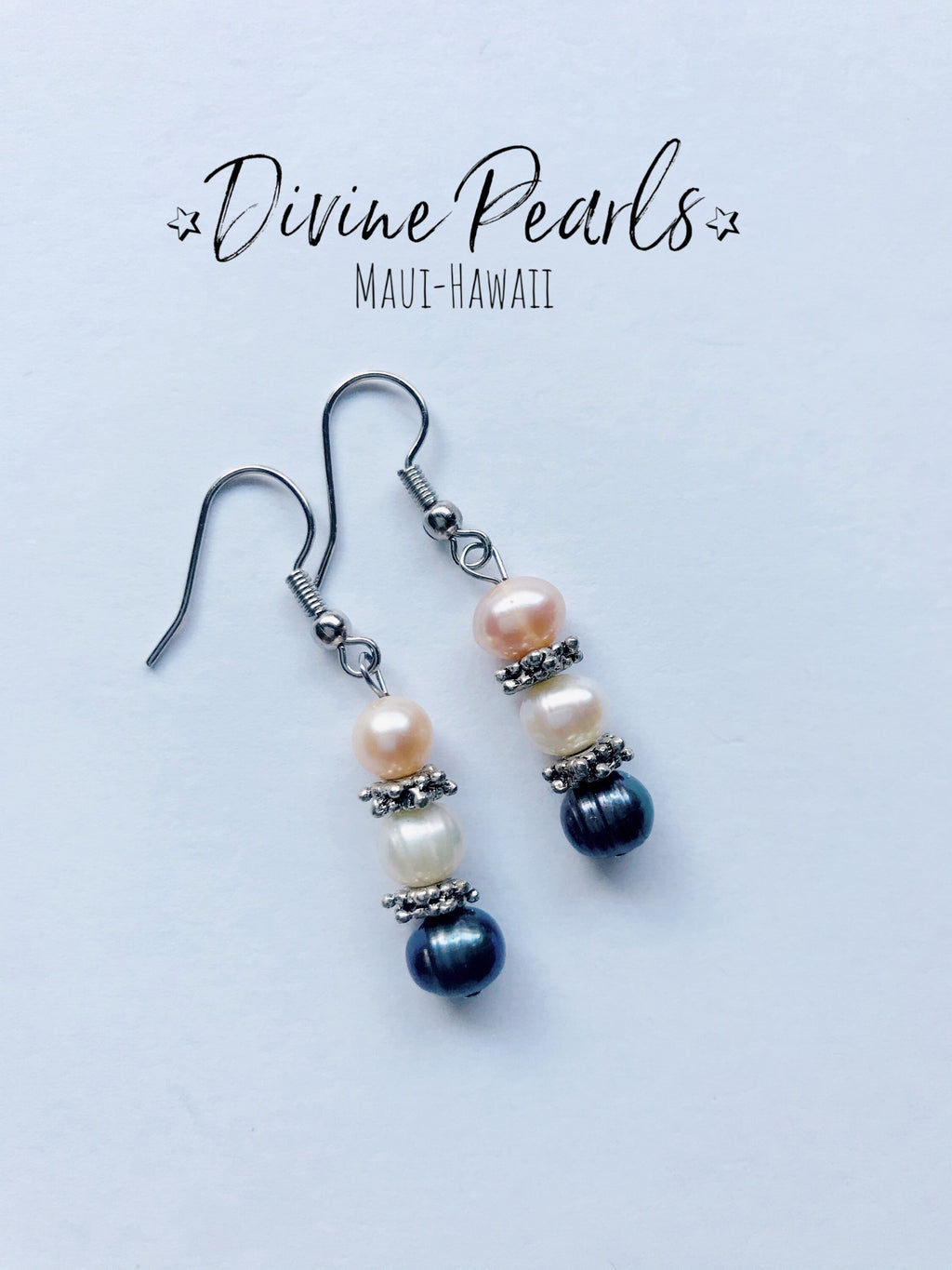 Dangle & drop earrings, pink, white, black freshwater pearls, sterling silver
