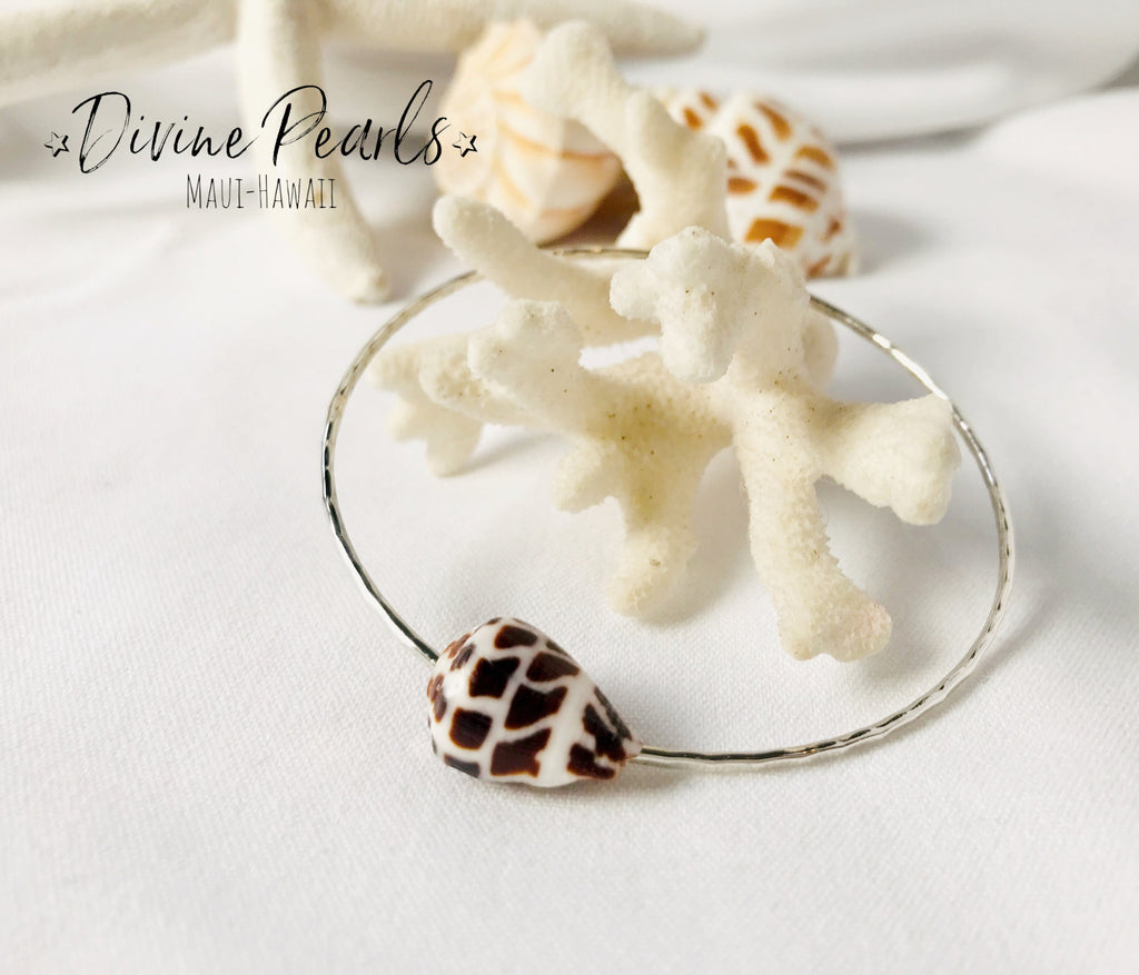 Sterling Silver Hawaiian Bangle Cone Puka Shell