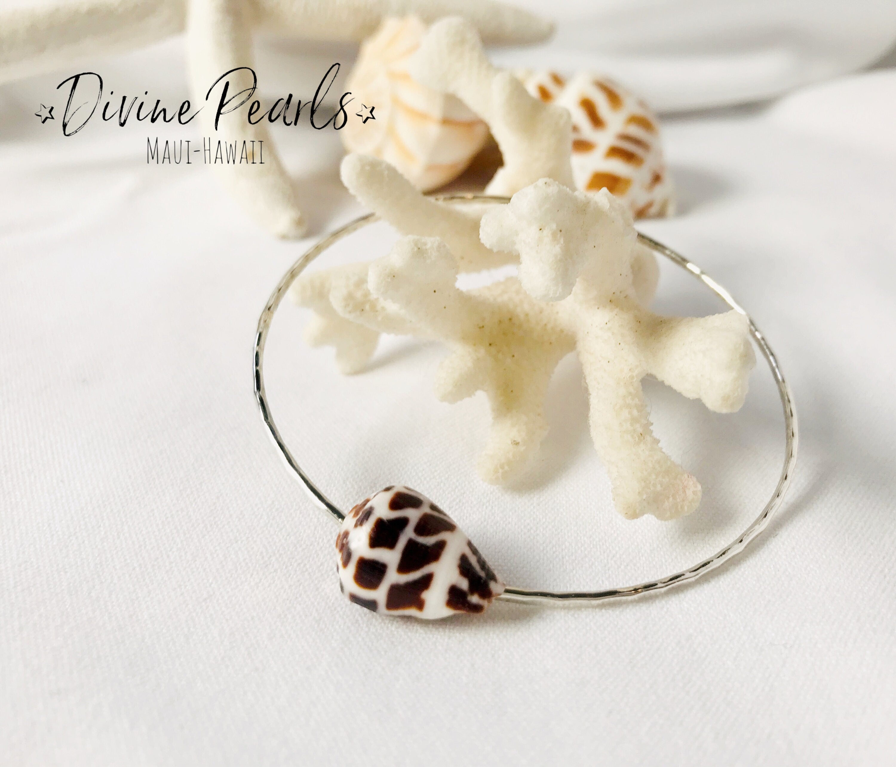 Sterling Silver Hawaiian Bangle Cone Puka Shell