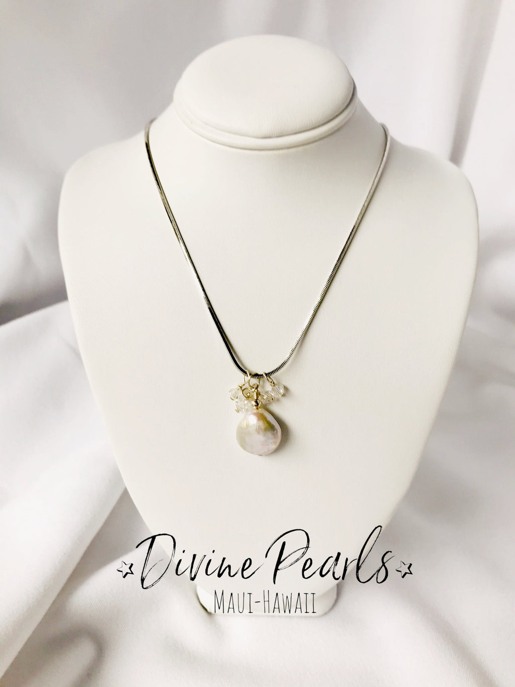 Coin pearl on sterling silver chain with slovakia crystals