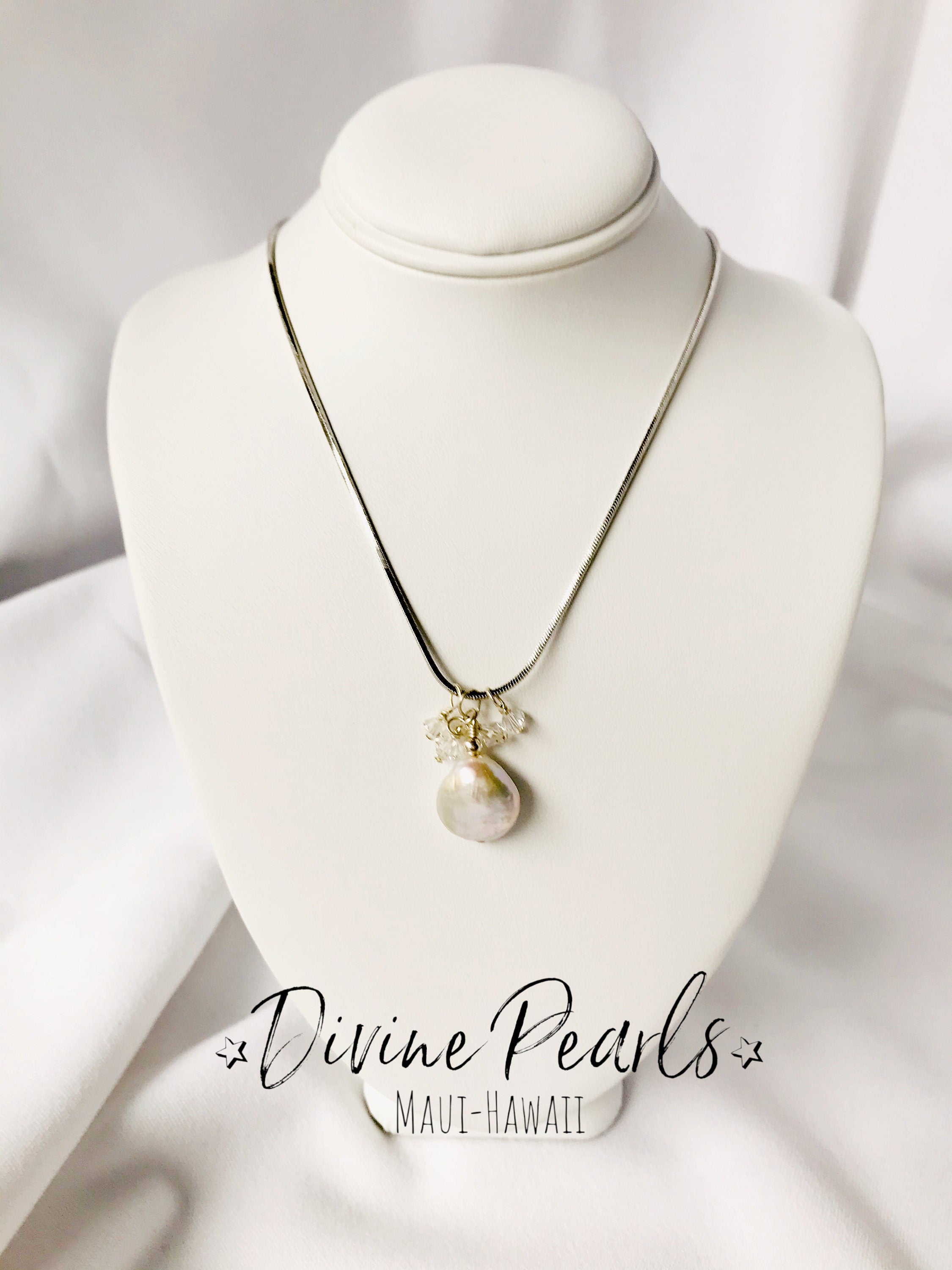 Coin pearl on sterling silver chain with slovakia crystals