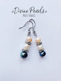 Dangle & drop earrings, pink, white, black freshwater pearls, sterling silver