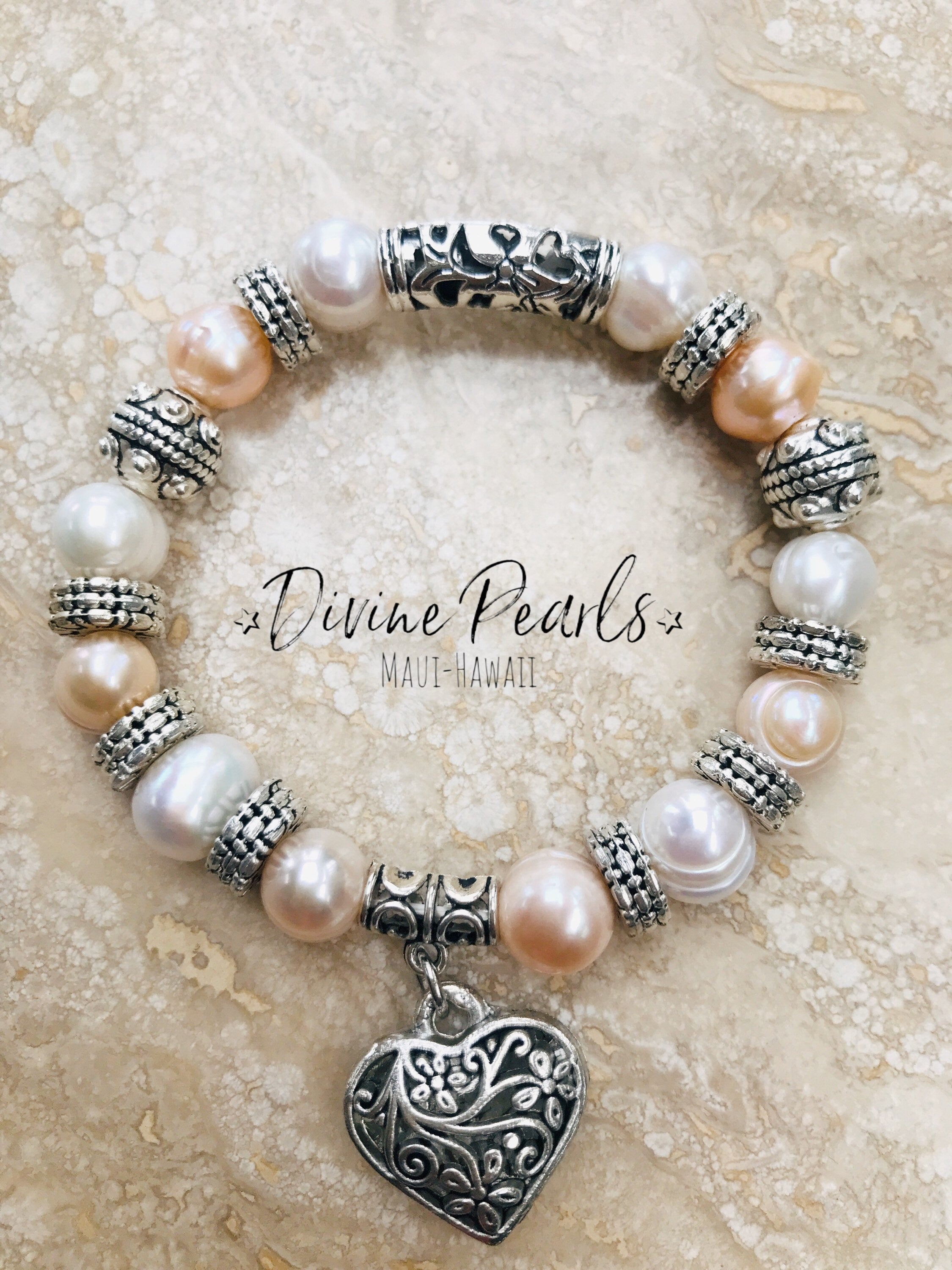 White & peach love bracelet