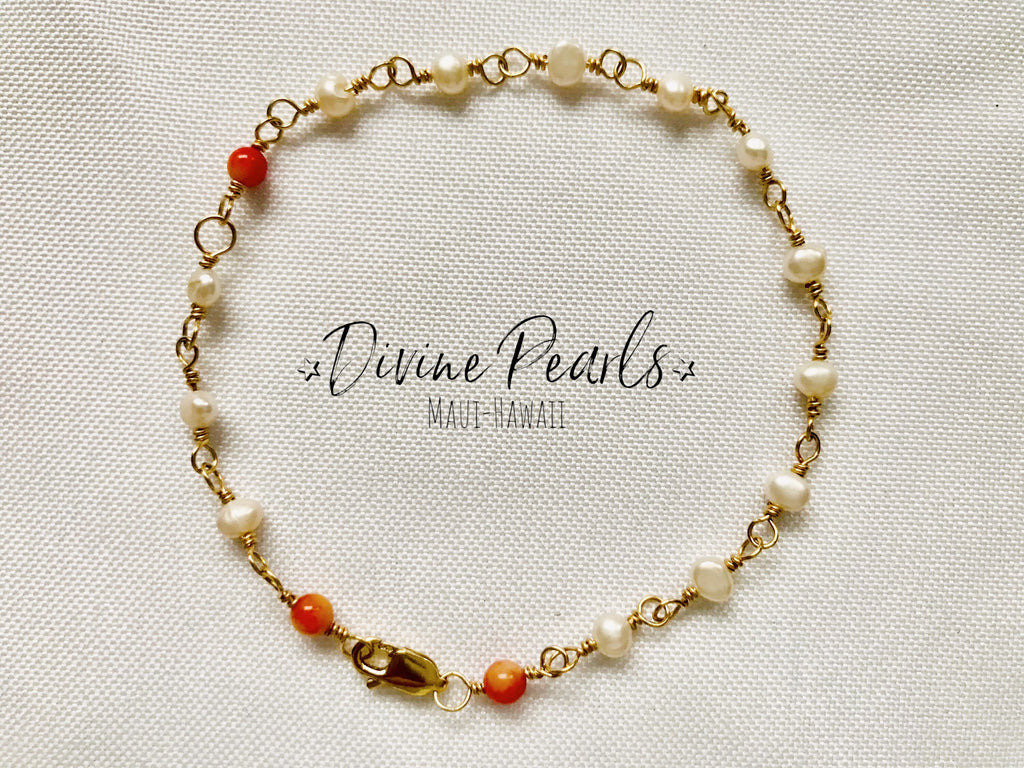 Little baby freshwater pearls & pink coral
