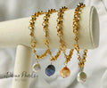 14k gold filled rolo bracelet with freshwater coin pearl and crystal