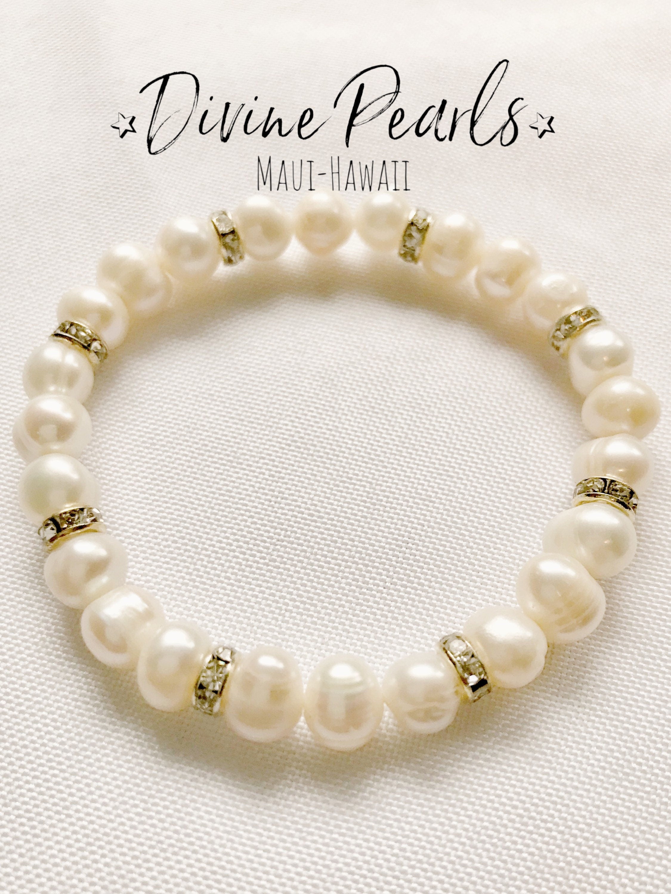 White freshwater pearls & zirconia crystals