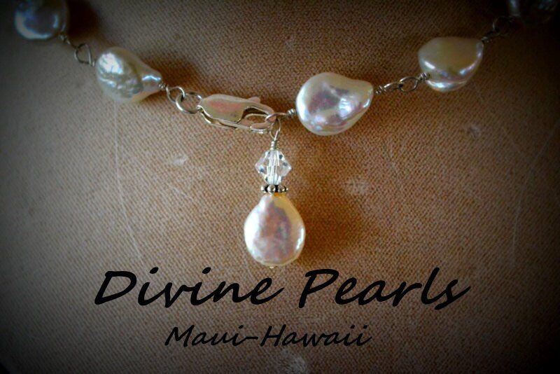 Beautiful Coin Pearls Necklace slovaski Crystals and  sterling silver. Perfect wedding