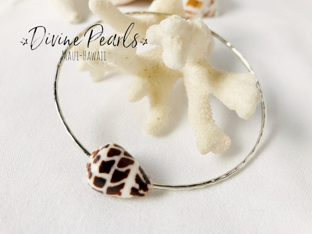Sterling Silver Hawaiian Bangle Cone Puka Shell