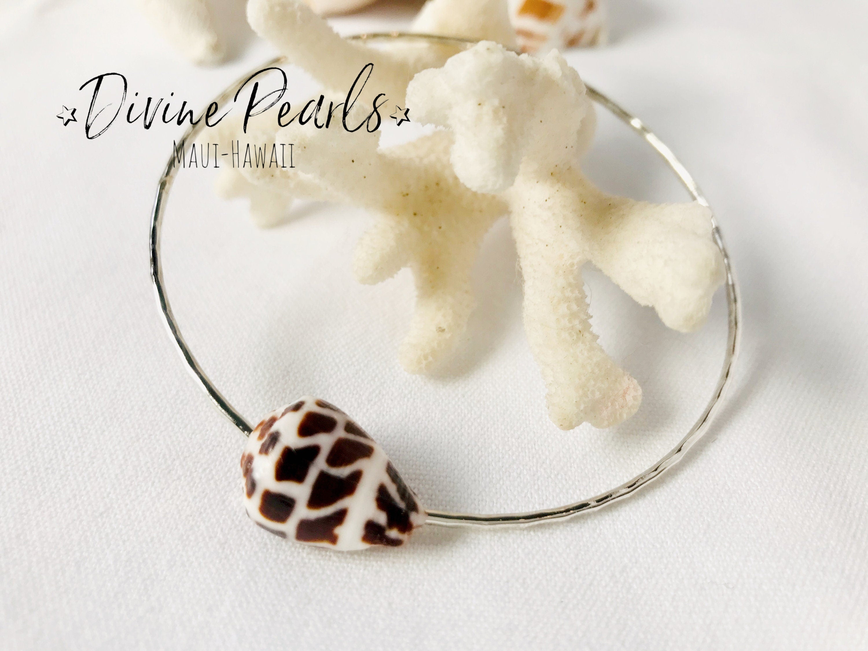 Sterling Silver Hawaiian Bangle Cone Puka Shell