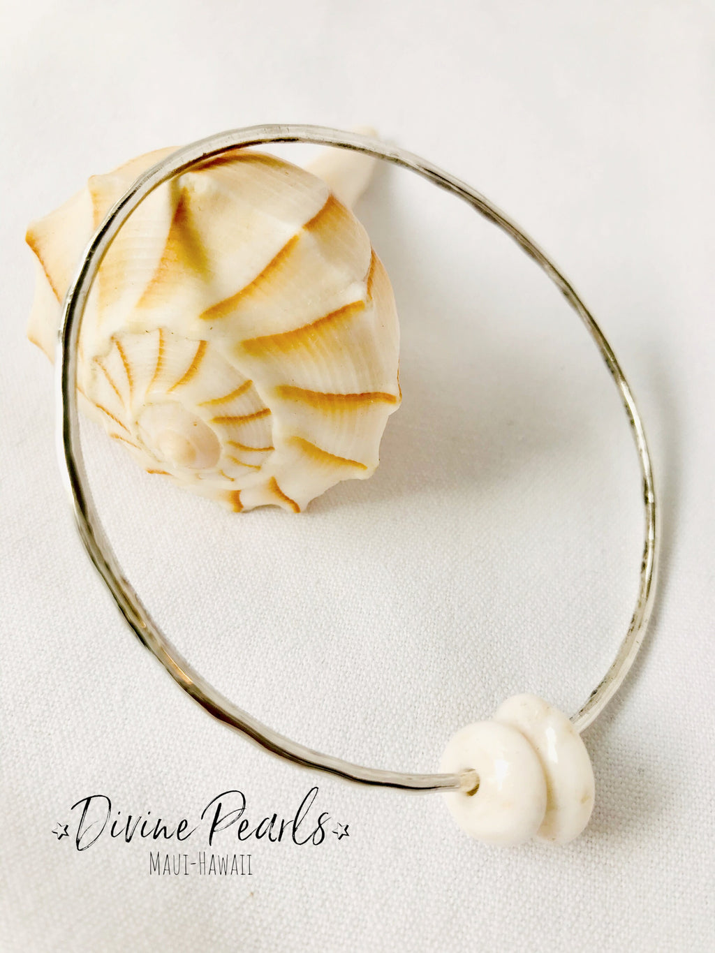 Sterling Silver Puka Shell Bangle Bracelet