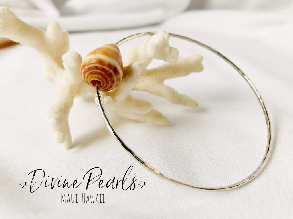 Sterling Silver Bangle Cone Puka shell Bracelet