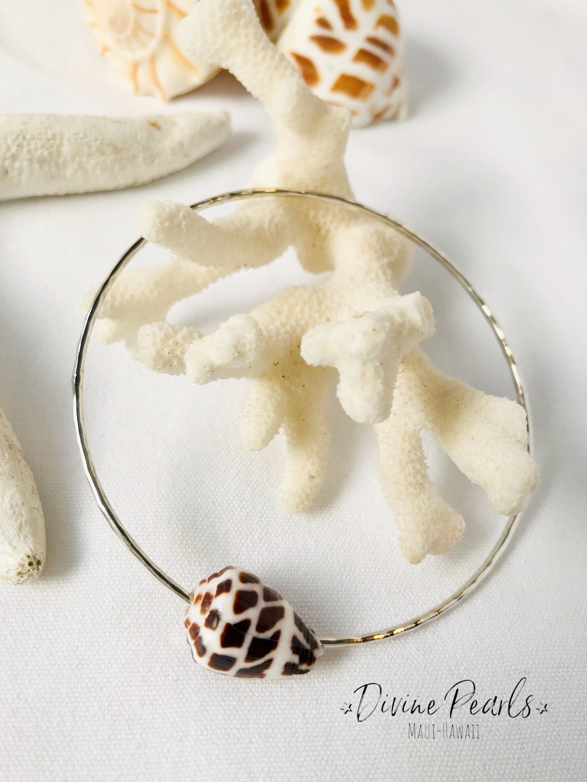 Sterling Silver Hawaiian Bangle Cone Puka Shell