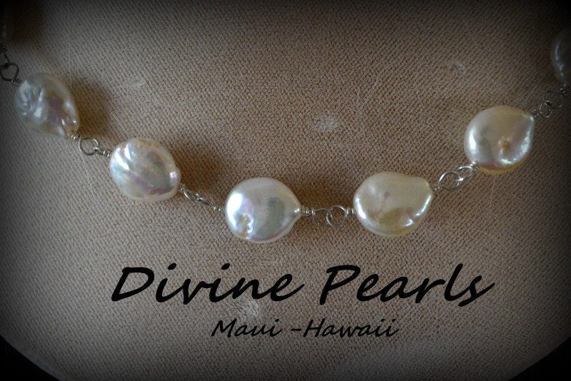 Beautiful Coin Pearls Necklace slovaski Crystals and  sterling silver. Perfect wedding
