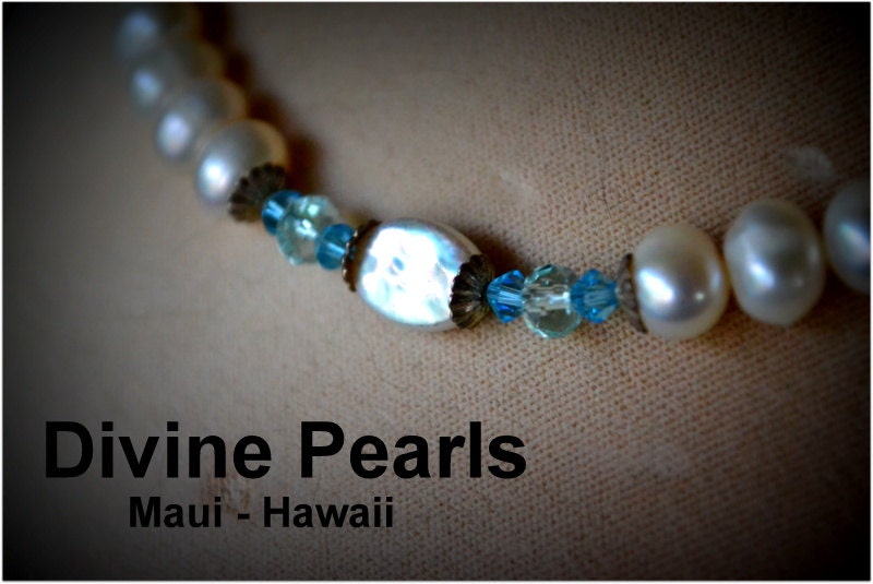 Beautiful FreshWater pearls & slovaski Crystals  Necklace .hand made. Sterling silver