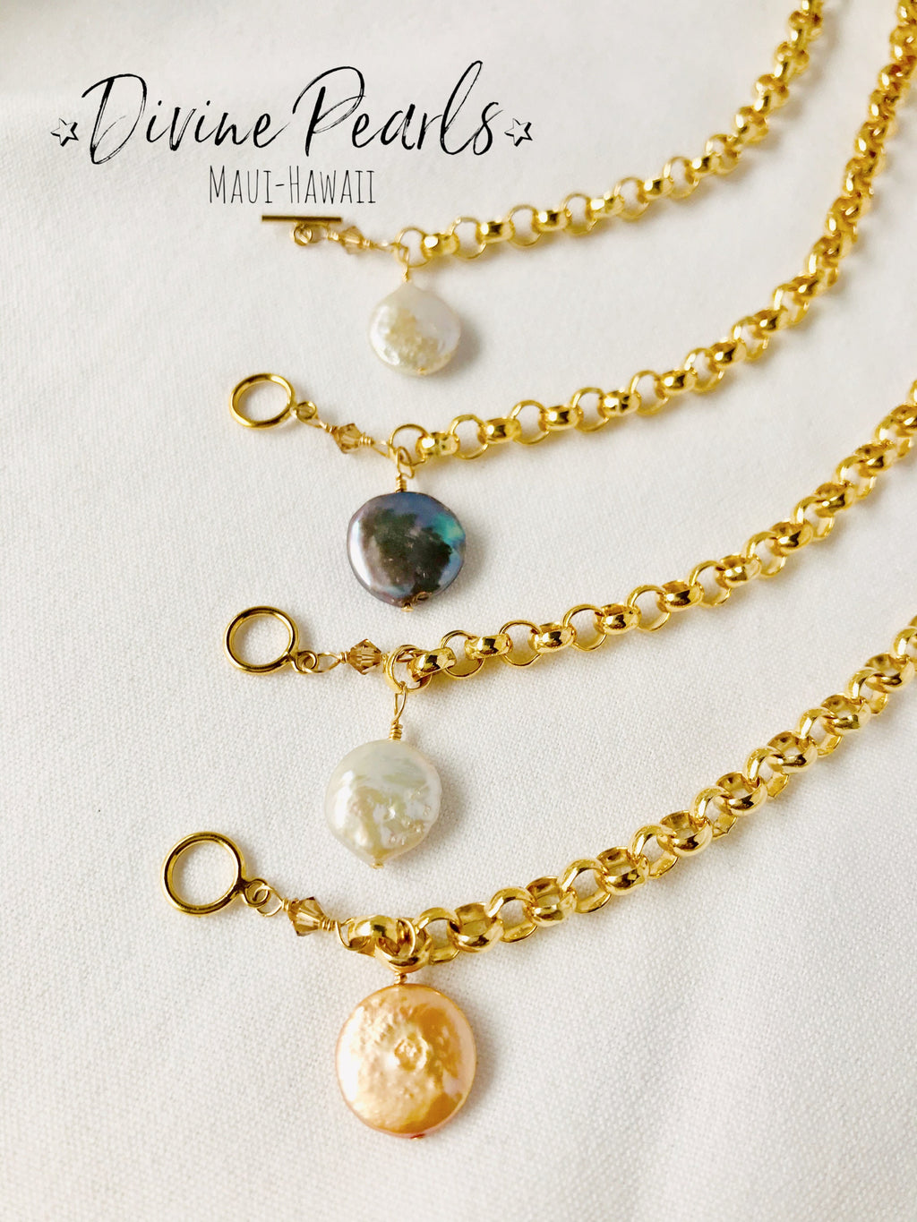 14k gold filled rolo bracelet with freshwater coin pearl and crystal