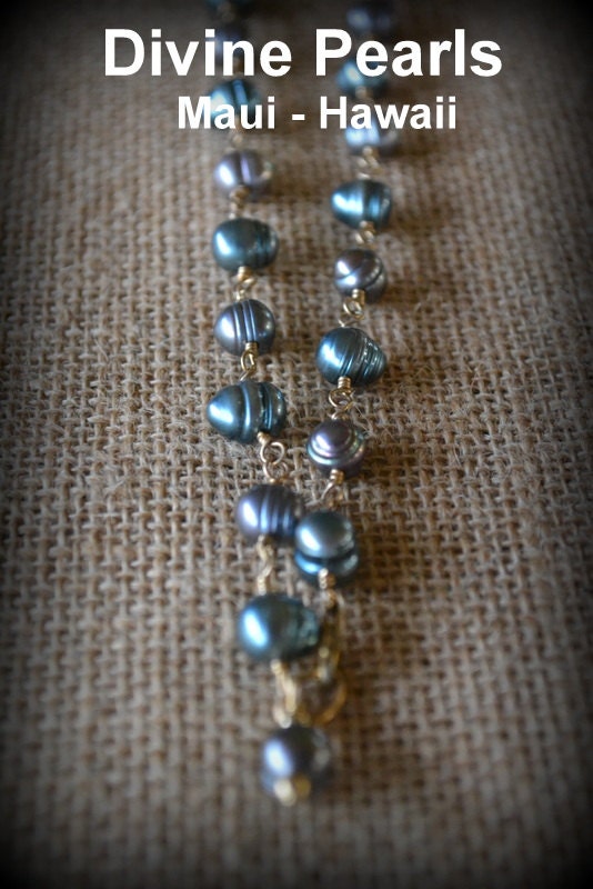 Beautiful blue Freshwater Parls Necklace hand made 14kgf