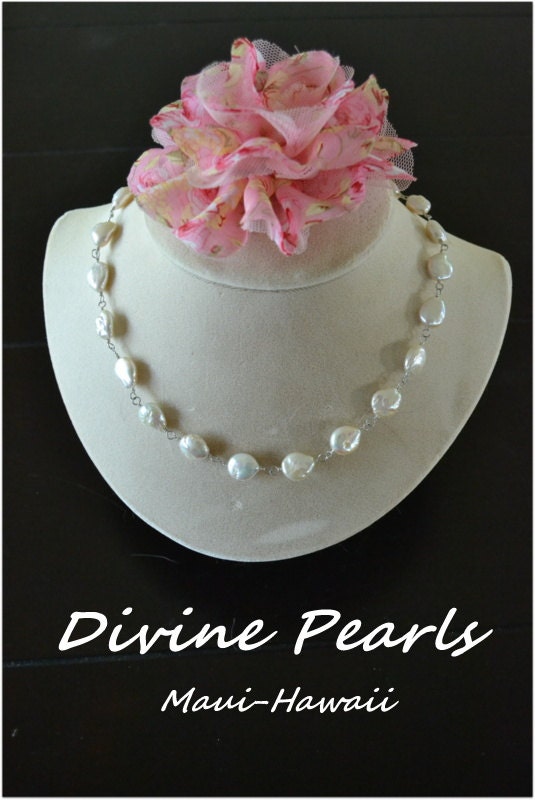 Beautiful Coin Pearls Necklace slovaski Crystals and  sterling silver. Perfect wedding