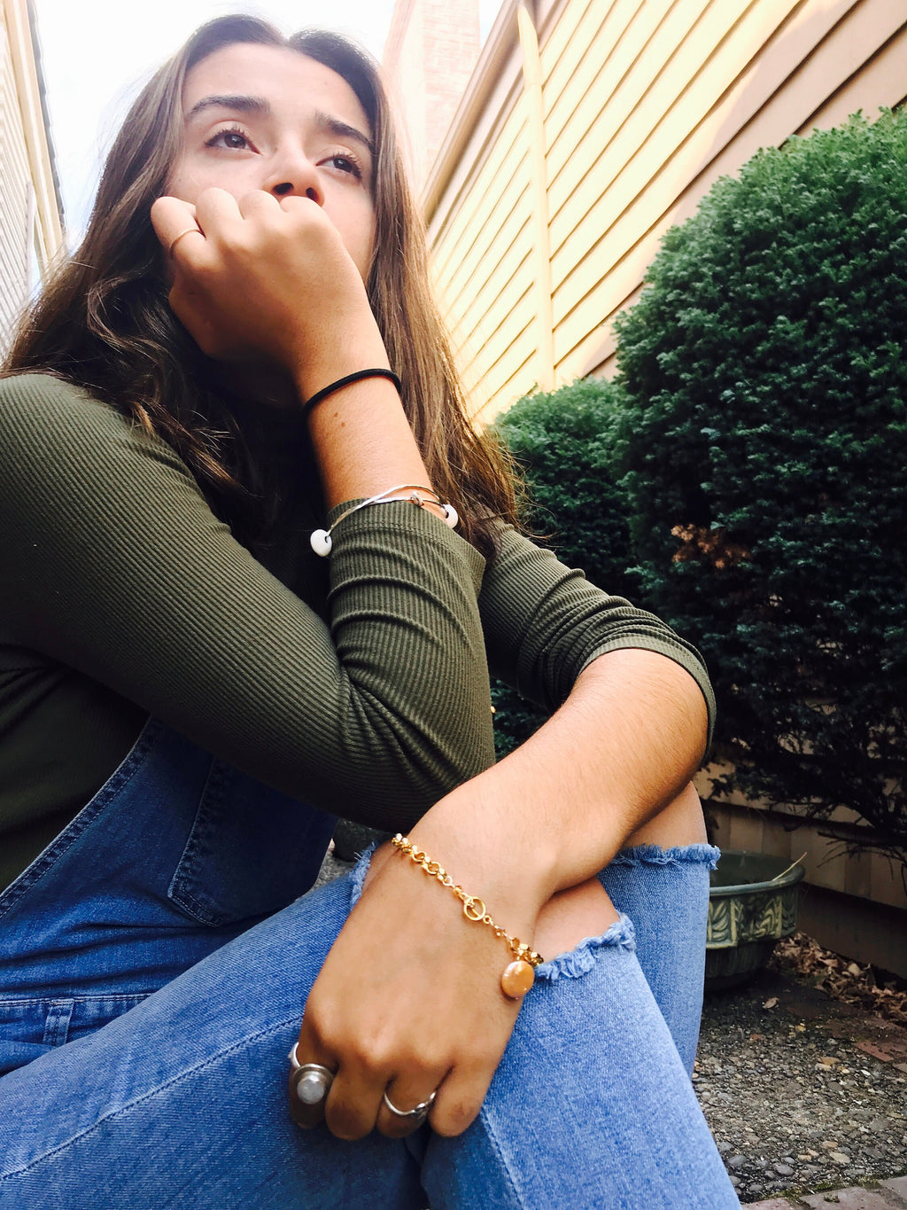 14k gold filled rolo bracelet with freshwater coin pearl and crystal