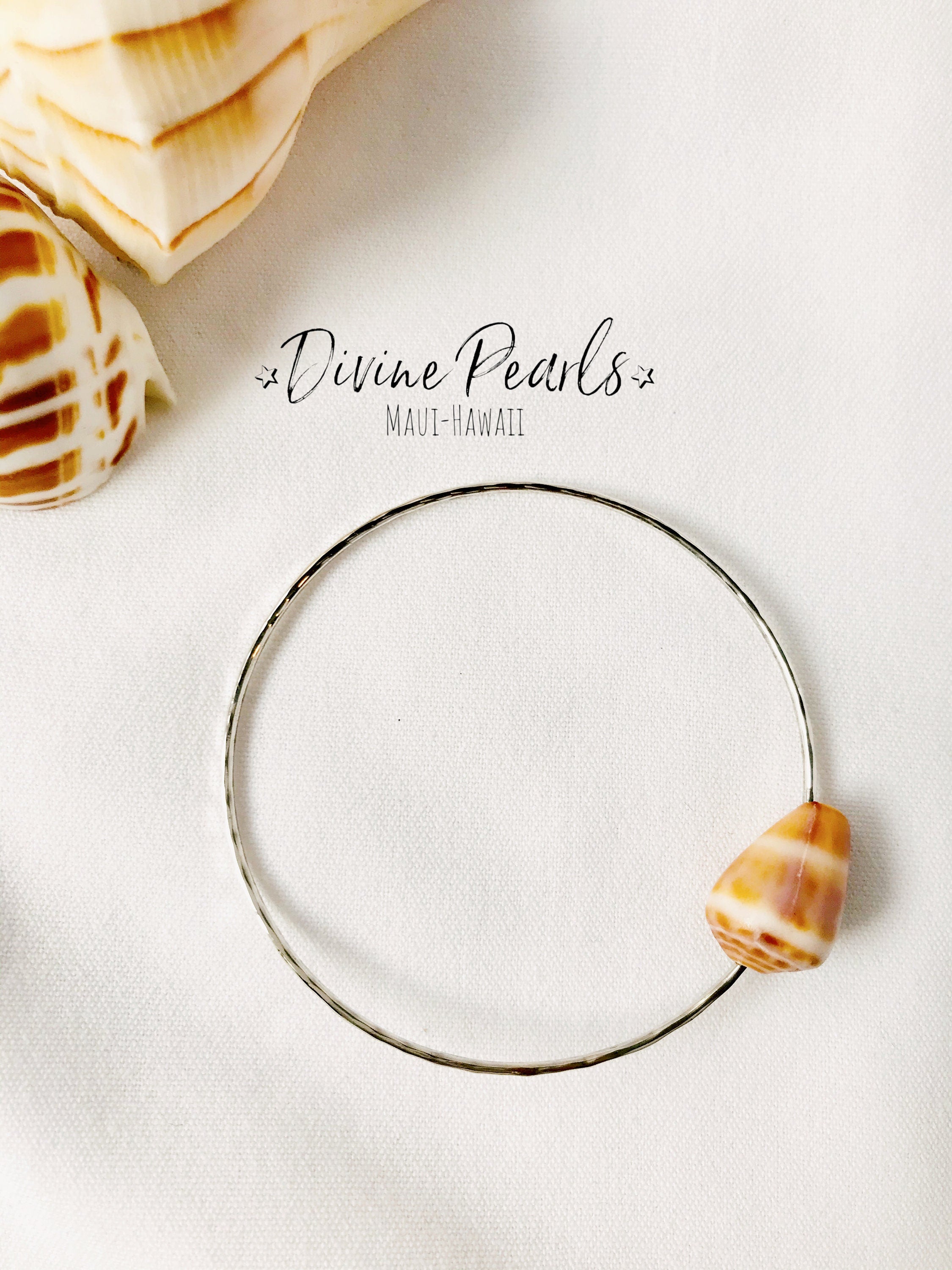 Sterling Silver Bangle Cone Puka shell Bracelet