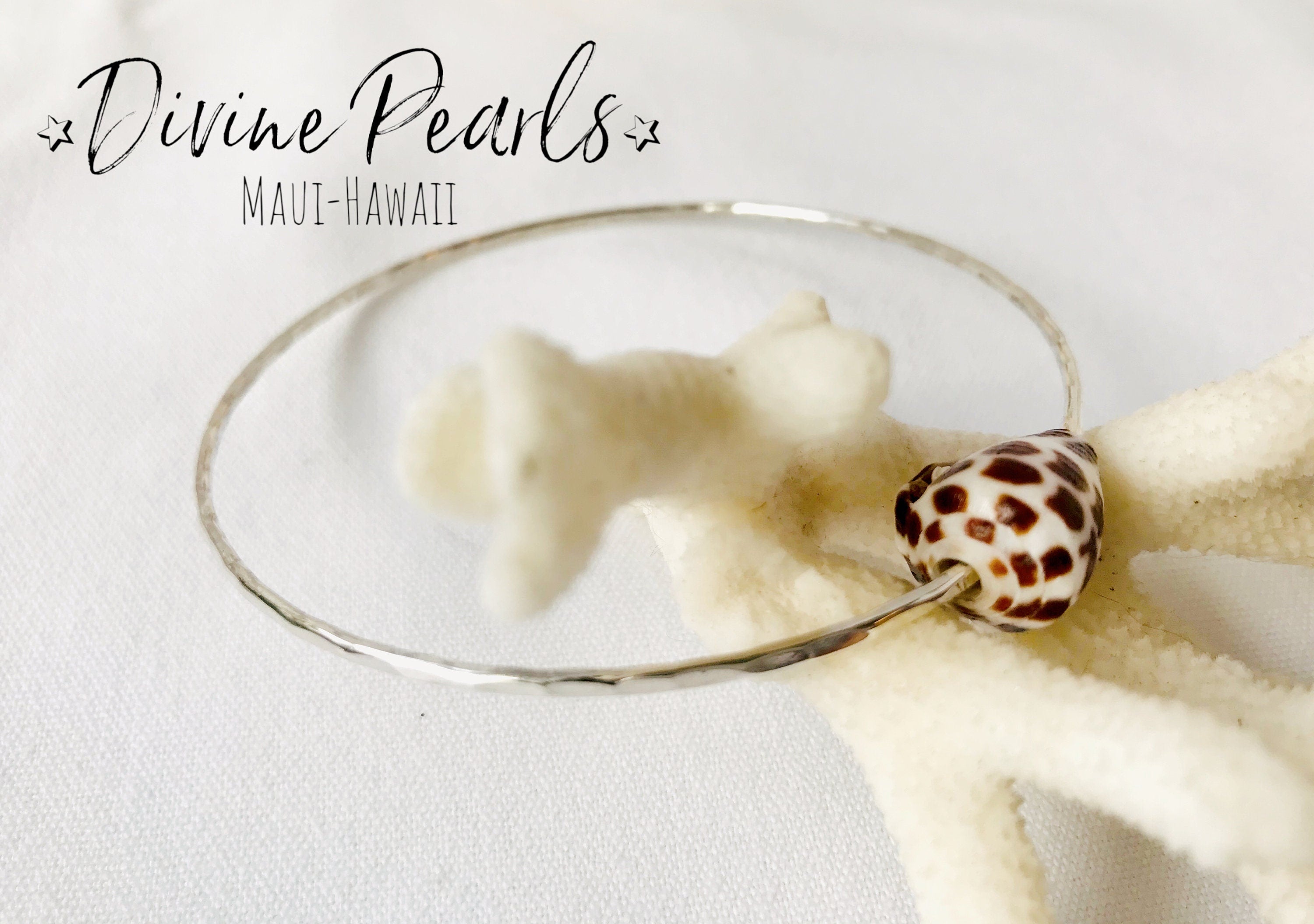 Sterling Silver Hawaiian Bangle Cone Puka Shell