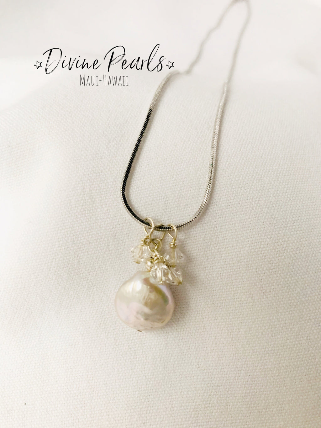 Coin pearl on sterling silver chain with slovakia crystals