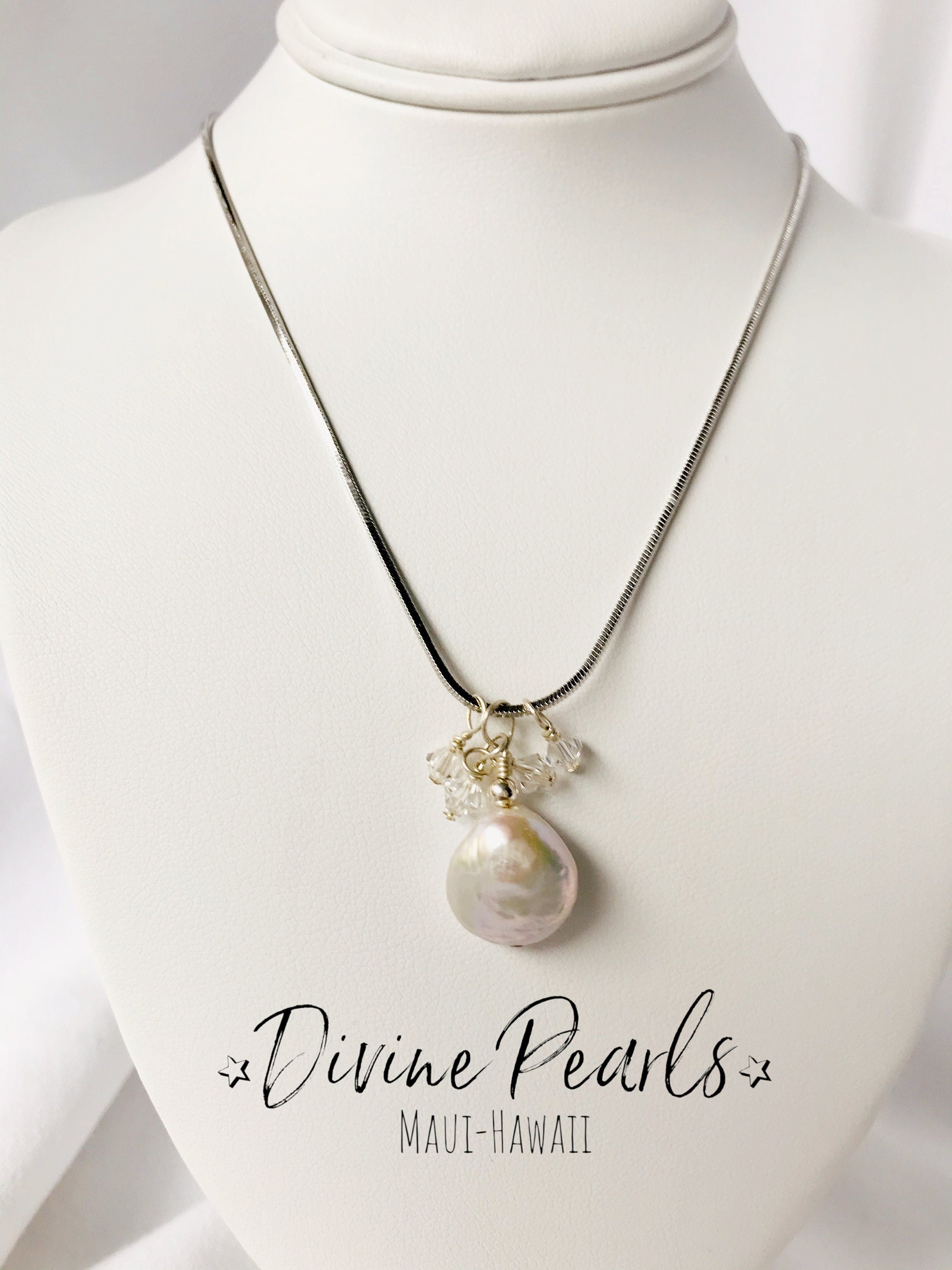 Coin pearl on sterling silver chain with slovakia crystals