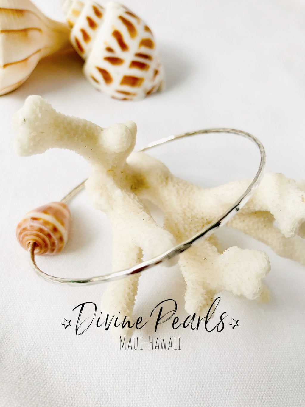 Sterling Silver Bangle Cone Puka shell Bracelet