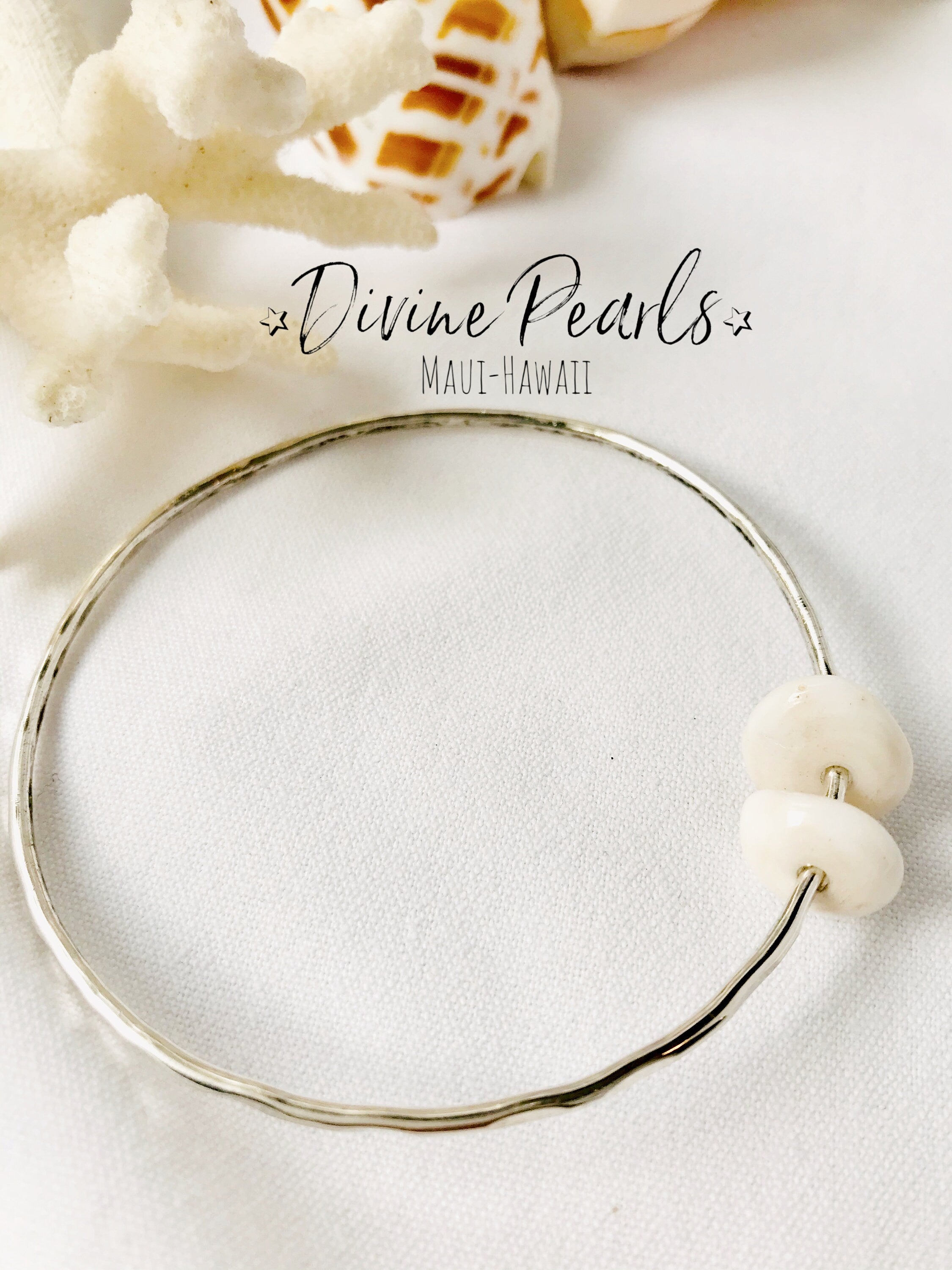 Sterling Silver Puka Shell Bangle Bracelet