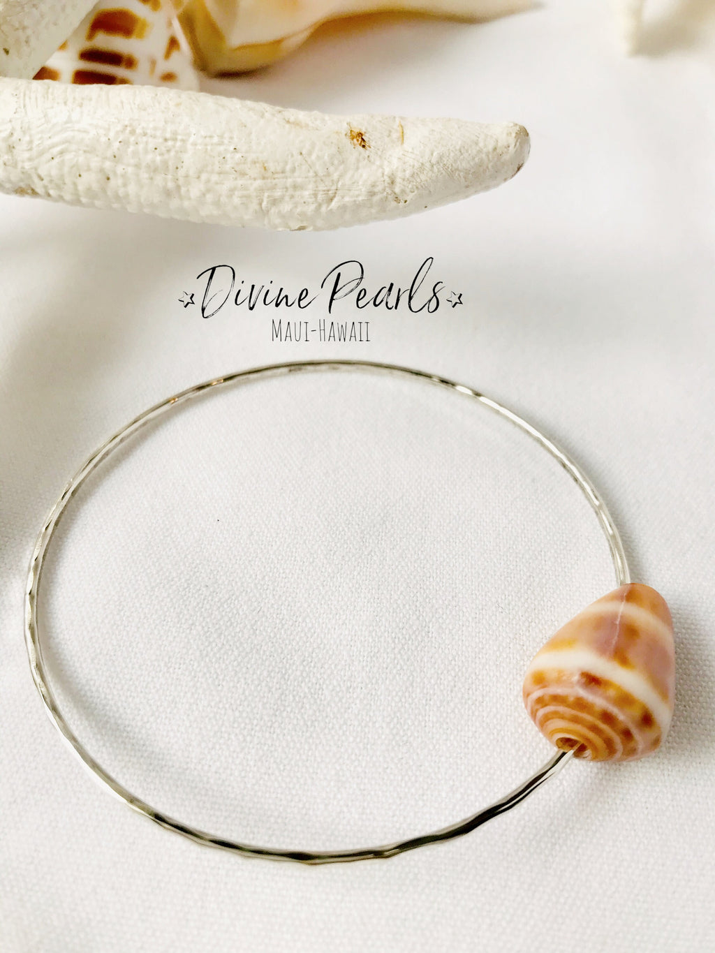 Sterling Silver Bangle Cone Puka shell Bracelet