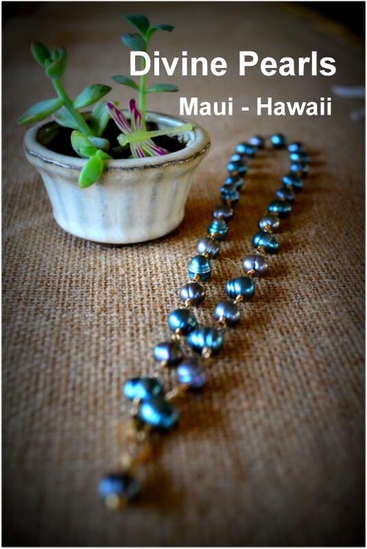 Beautiful blue Freshwater Parls Necklace hand made 14kgf