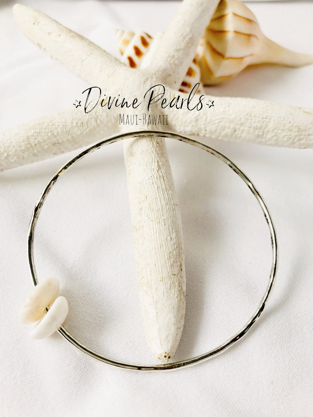 Sterling Silver Puka Shell Bangle Bracelet