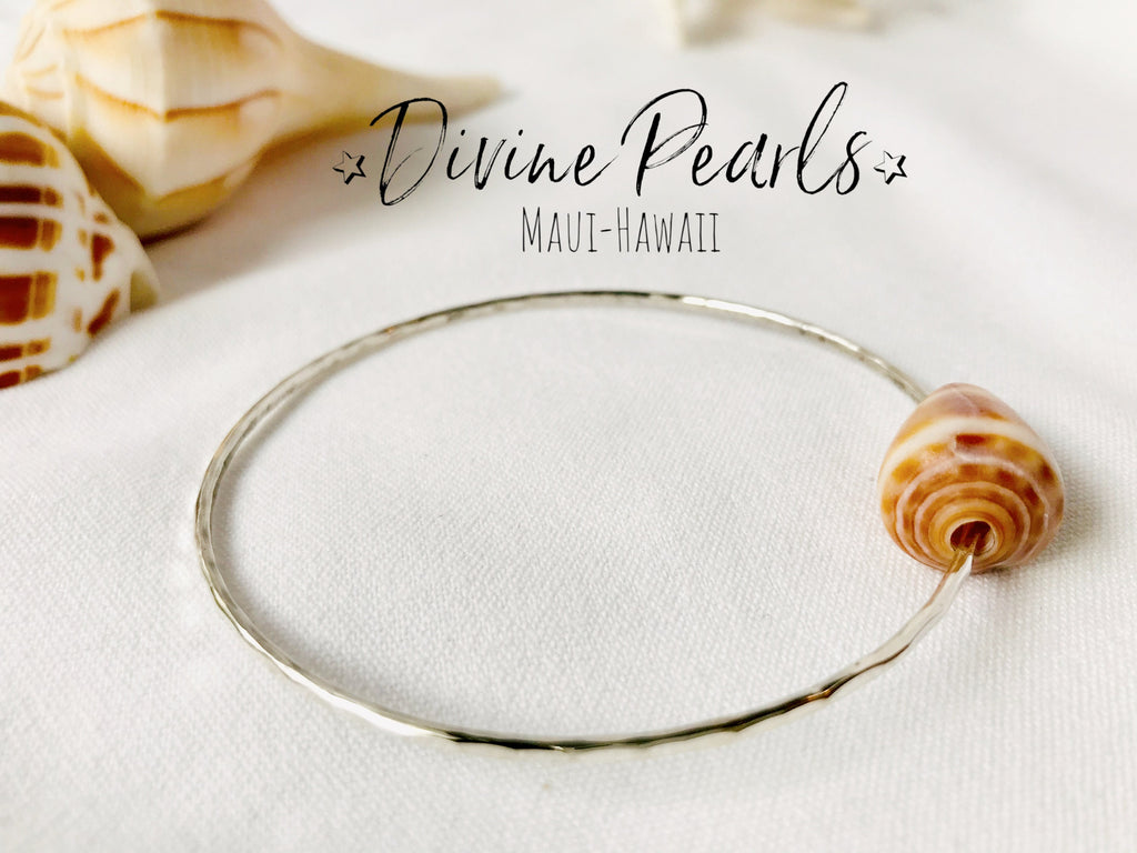 Sterling Silver Bangle Cone Puka shell Bracelet