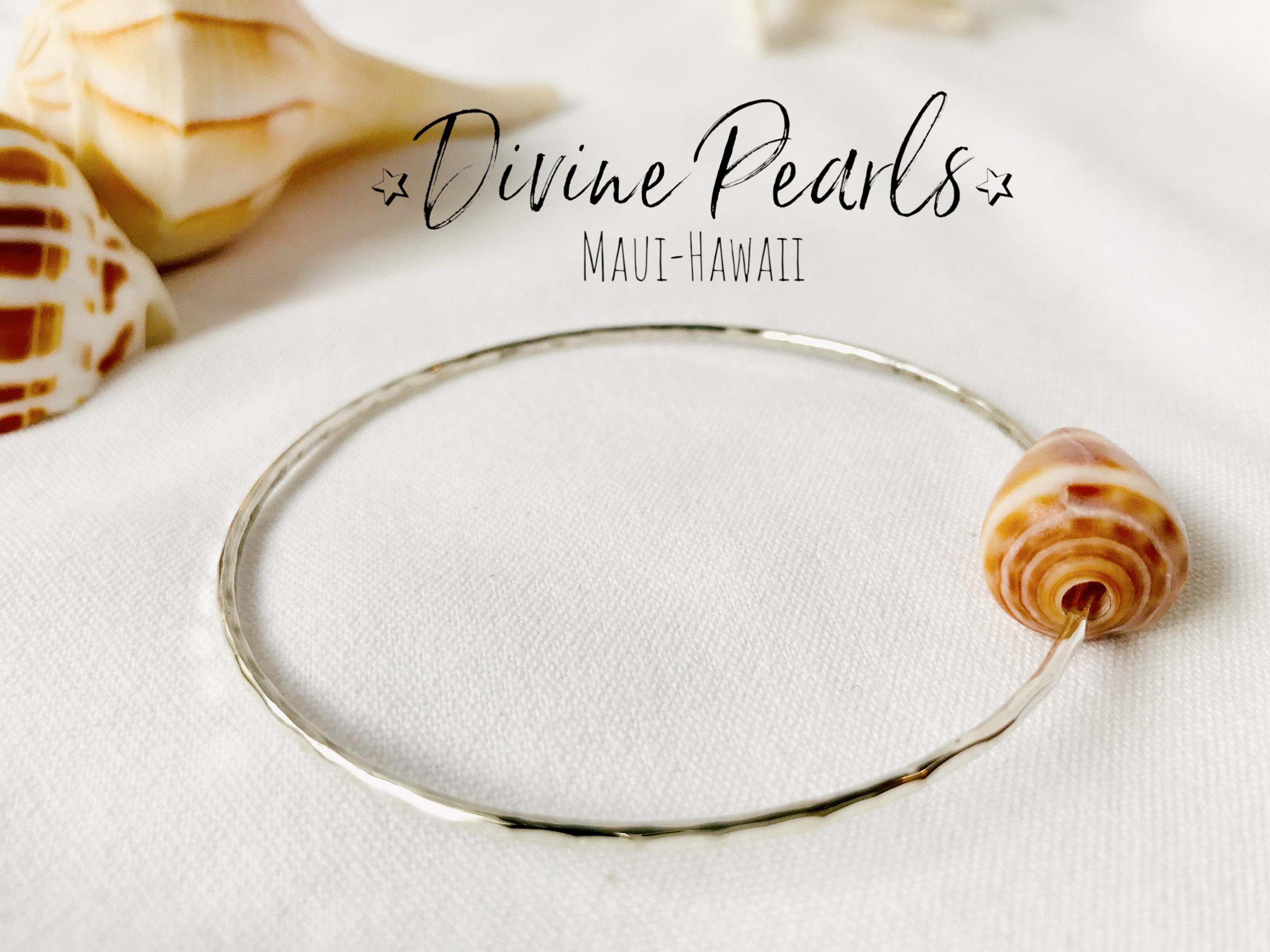 Sterling Silver Bangle Cone Puka shell Bracelet
