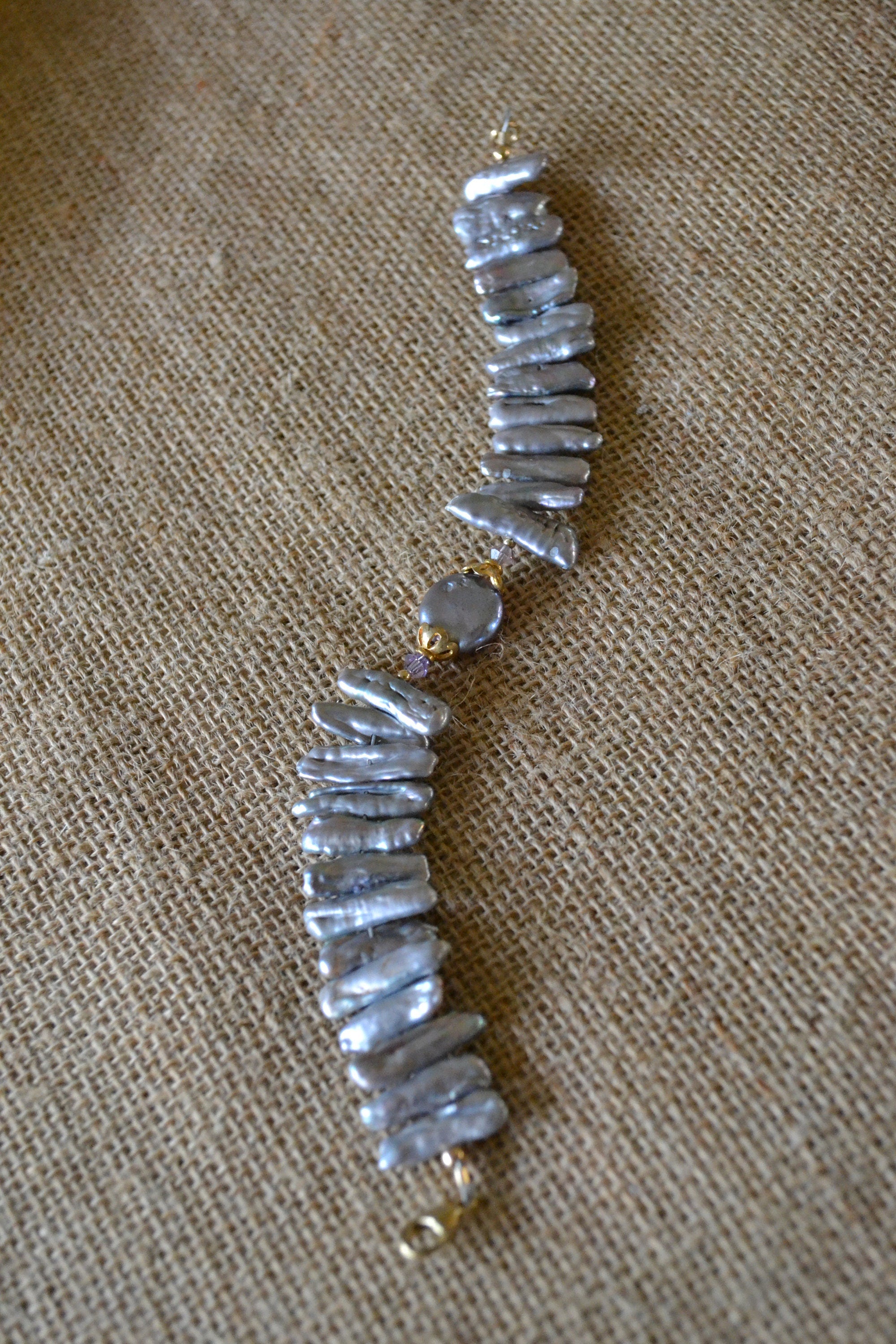 Purple Biwa & Coin Pearls, Slovakia Crystal