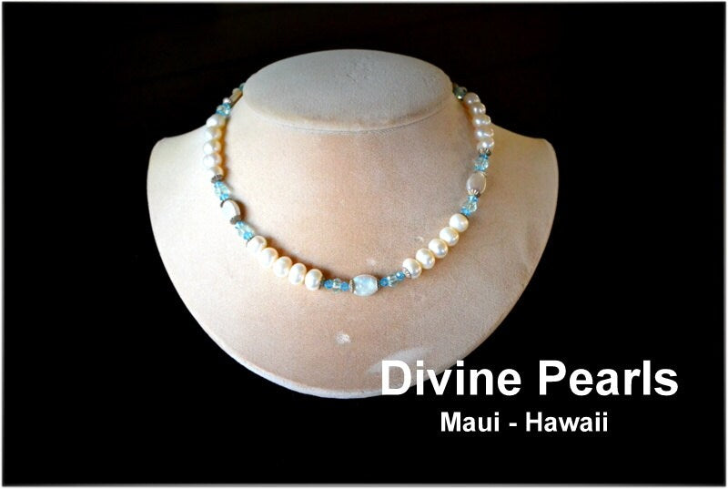 Beautiful FreshWater pearls & slovaski Crystals  Necklace .hand made. Sterling silver