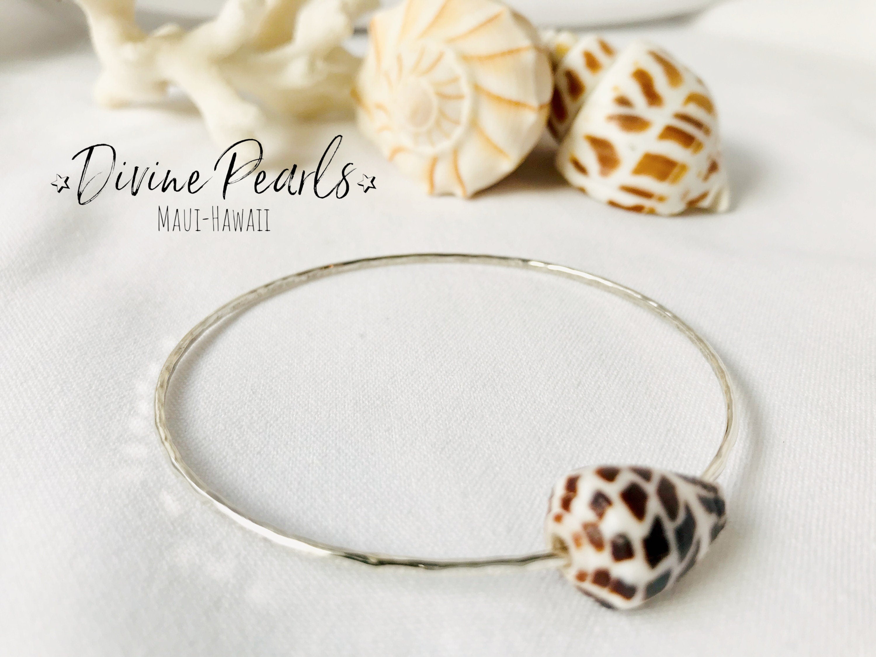 Sterling Silver Hawaiian Bangle Cone Puka Shell
