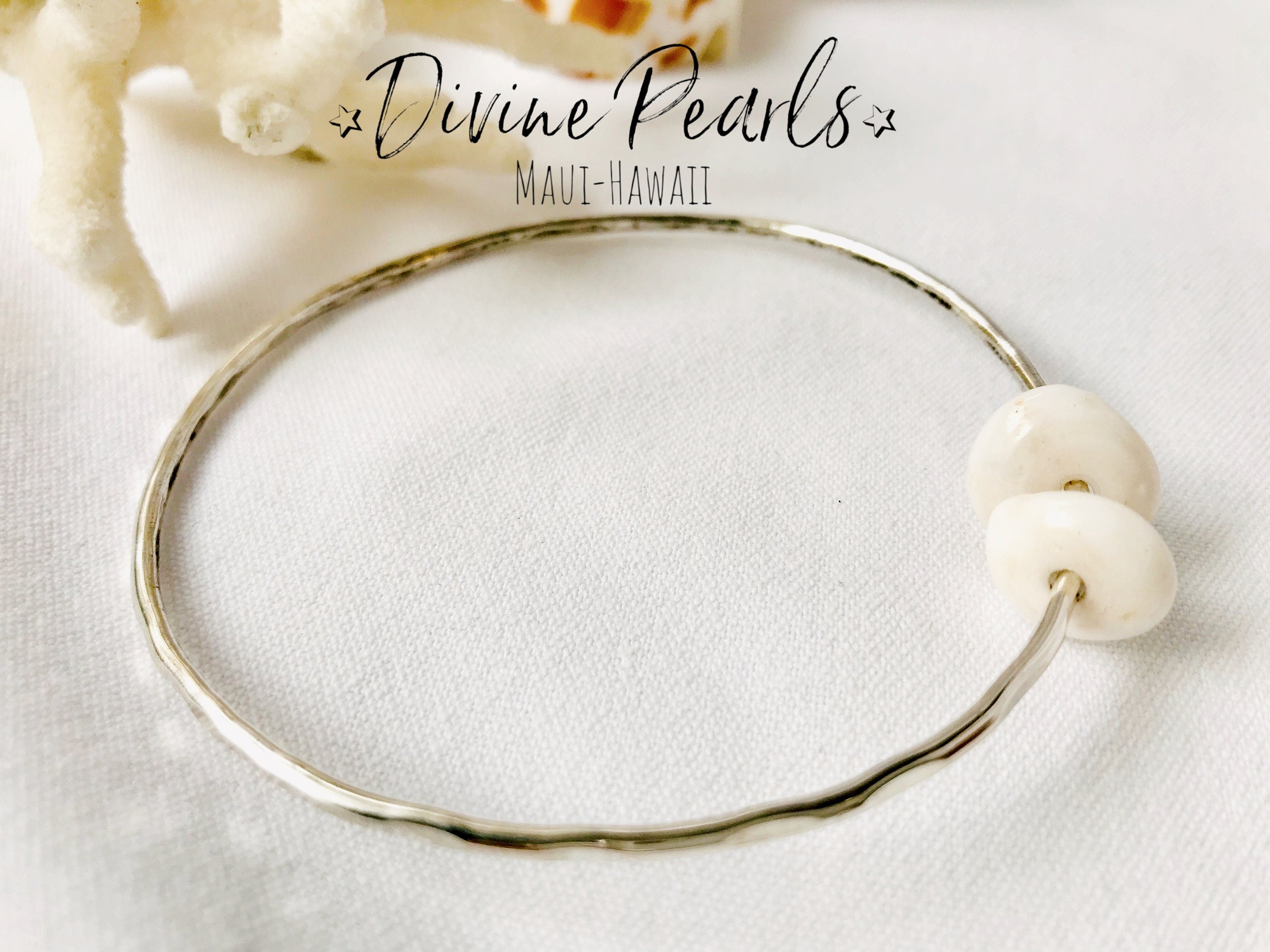 Sterling Silver Puka Shell Bangle Bracelet